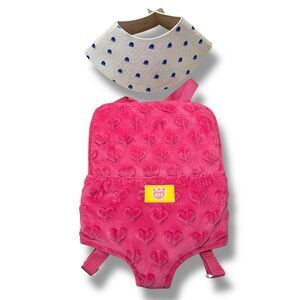 BUILD A BEAR Pink‎ Hearts Bear Holder Backpack White Paw Collar